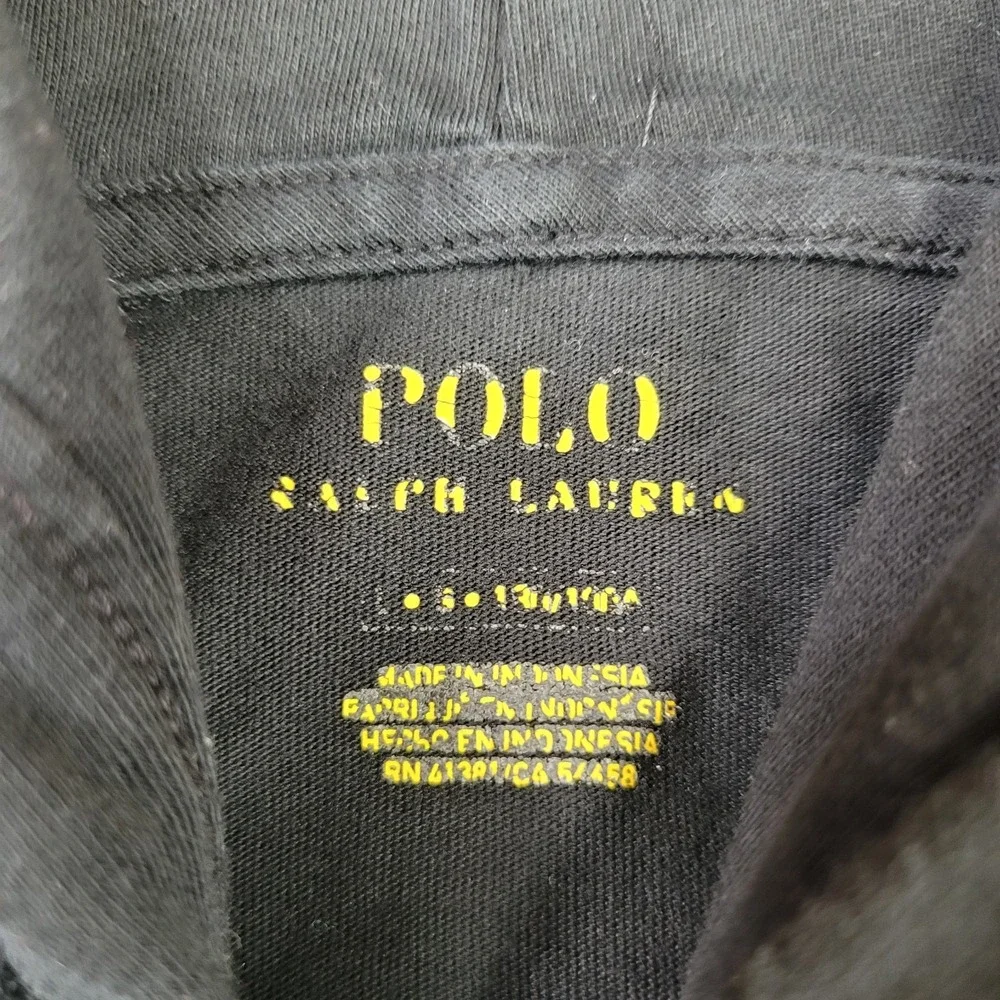 Polo Ralph Lauren Hoodie Shirt Mens Large Black Pullover Drawstring Lightweight‎